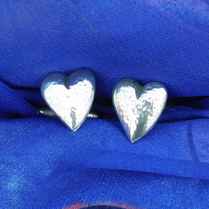 Hammered Heart Cufflinks (Small Design), Handcast Pewter Cufflinks, Polished Finish