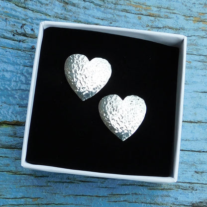 Hammered Heart Cufflinks (Medium Design), Handcast Pewter Cufflinks, Polished Finish