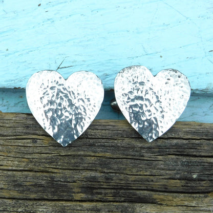 Hammered Heart Cufflinks (Medium Design), Handcast Pewter Cufflinks, Polished Finish