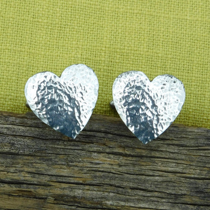 Hammered Heart Cufflinks (Medium Design), Handcast Pewter Cufflinks, Polished Finish