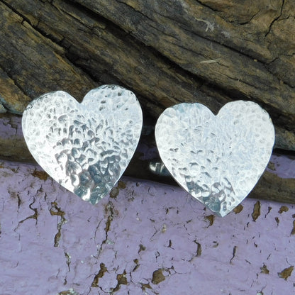 Hammered Heart Cufflinks (Medium Design), Handcast Pewter Cufflinks, Polished Finish