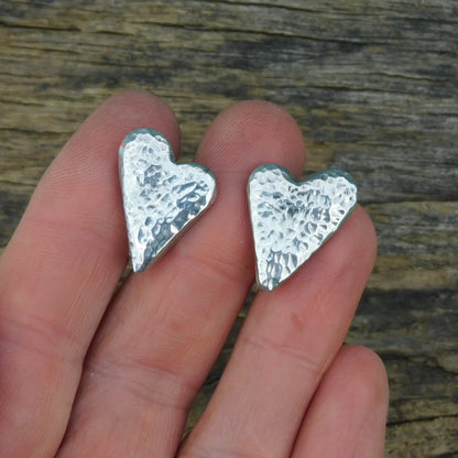 Hammered Heart Cufflinks (Large Design), Handcast Pewter Cufflinks, Polished Finish