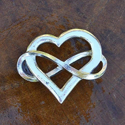 Infinity Heart Brooch, Handcast Pewter, Polished Finish