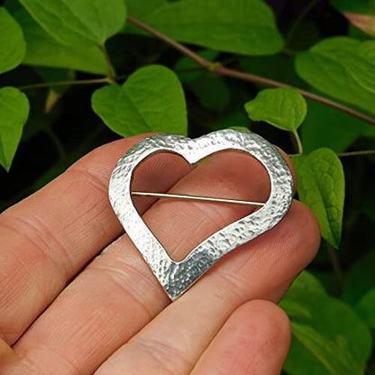 Heart Brooch, Handcast Pewter, Polished Finish