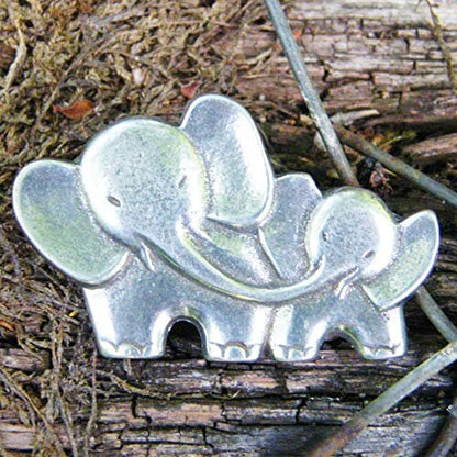 Elephant Brooch (Mother and Baby), Handcast Pewter, Polished Finish