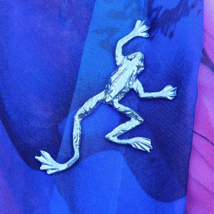 Frog Brooch (Climbing Frog), Handcast Pewter Brooch, Polished Finish