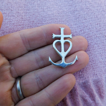 Camargue Cross Brooch, Handcast Pewter, Polished Finish