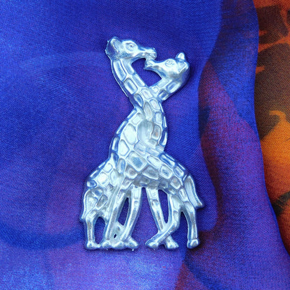 Giraffe Brooch (Entwined Necks), Handcast Pewter Brooch, Polished Finish