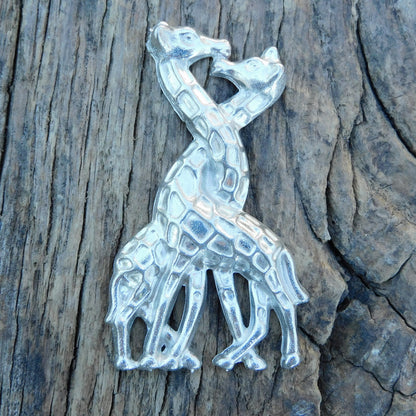 Giraffe Brooch (Entwined Necks), Handcast Pewter Brooch, Polished Finish
