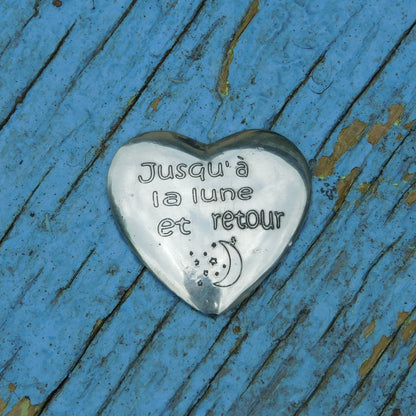 Jusqu'à la lune et retour, (To The Moon and Back) Pocket Token, Handmade in Pewter by William Sturt