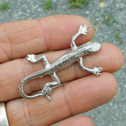 Lizard Brooch (Slim Design), Handcast Pewter, Polished Finish