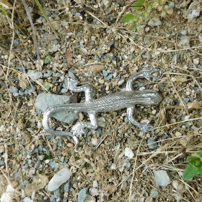 Lizard Brooch (Slim Design), Handcast Pewter, Polished Finish