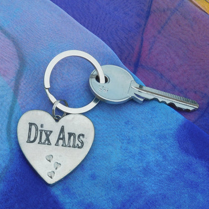 Tin anniversary keyring, handmade in Fine Pewter with Personalisable date.