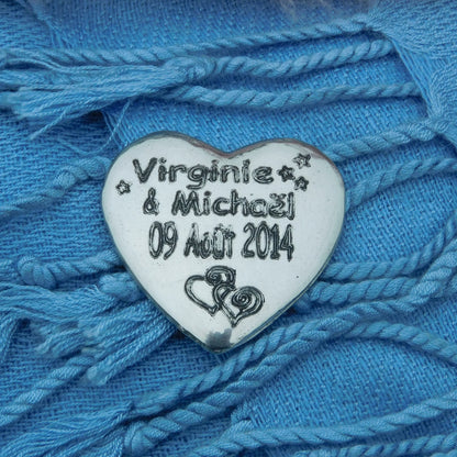 Personalised  Heart Token, Any Two Names with a Date, Handmade in Finest Pewter, by William Sturt.