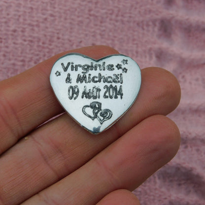 Personalised  Heart Token, Any Two Names with a Date, Handmade in Finest Pewter, by William Sturt.