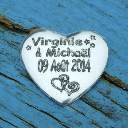 Personalised  Heart Token, Any Two Names with a Date, Handmade in Finest Pewter, by William Sturt.