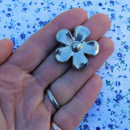 Daisy Brooch, Handcast Pewter, Polished Finish