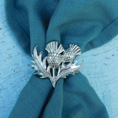 Thistle Scarf Ring, Handcast Pewter, Polished Finish
