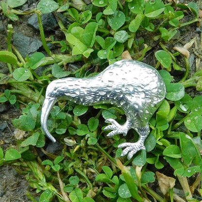 Kiwi Brooch, Handcast Pewter, Polished Finish