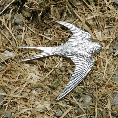Swallow Brooch, Handcast Pewter, Polished Finish