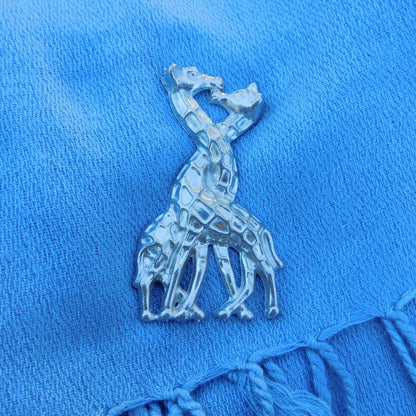 Giraffe Brooch (Entwined Necks), Handcast Pewter Brooch, Polished Finish