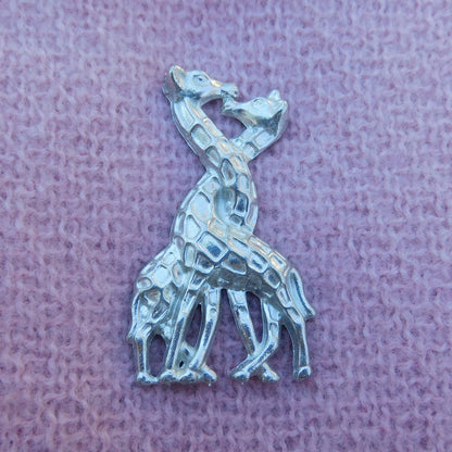 Giraffe Brooch (Entwined Necks), Handcast Pewter Brooch, Polished Finish