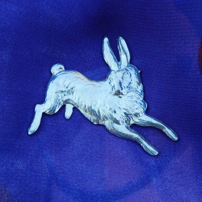 Hare Brooch (Joyful Hare), Handcast Pewter, Polished Finish
