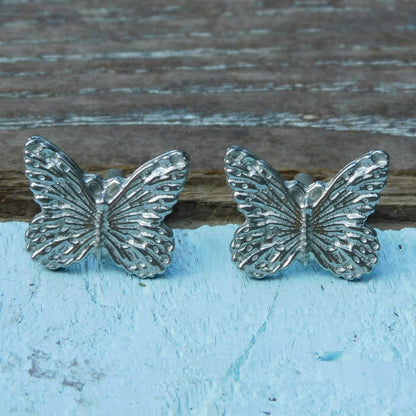 Butterfly Cufflinks, Handcast Pewter Cufflinks, Polished Finish
