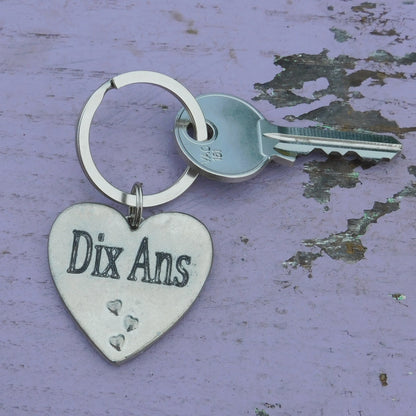 Tin anniversary keyring, handmade in Fine Pewter with Personalisable date.