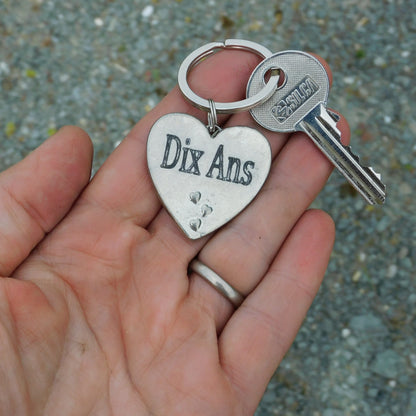 Tin anniversary keyring, handmade in Fine Pewter with Personalisable date.