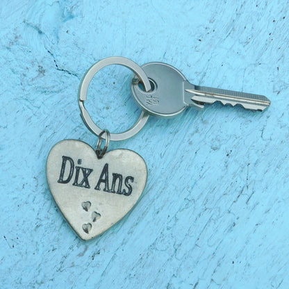 Tin anniversary keyring, handmade in Fine Pewter with Personalisable date.