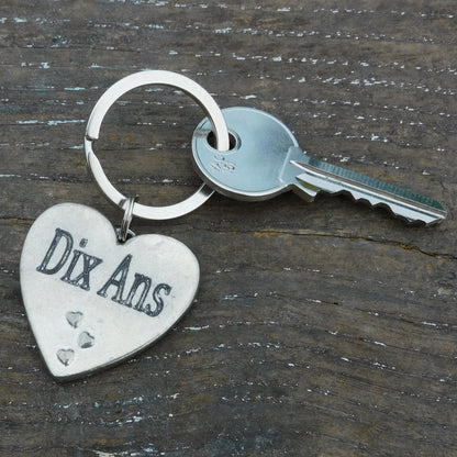 Tin anniversary keyring, handmade in Fine Pewter with Personalisable date.