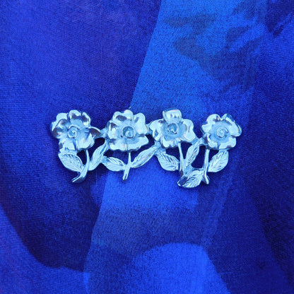Forget-Me-Not Brooch (Four Flowers Design), Handcast Pewter Brooch, Polished Finish