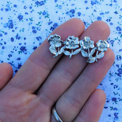 Forget-Me-Not Brooch (Four Flowers Design), Handcast Pewter Brooch, Polished Finish