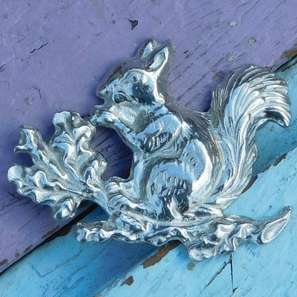 Squirrel Brooch, Handcast Pewter, Polished Finish