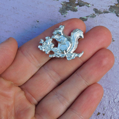 Squirrel Brooch, Handcast Pewter, Polished Finish