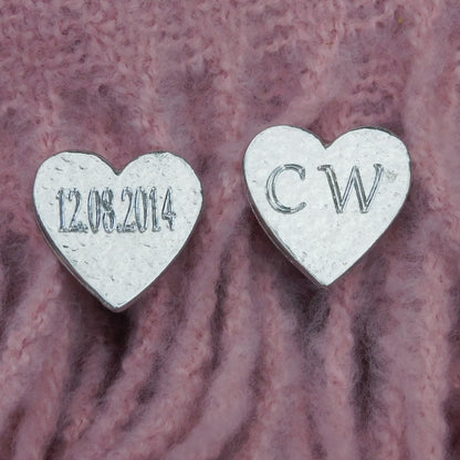 Personalised Heart Cufflinks (Hammered Design), Handcast Pewter Cufflinks, Polished Finish