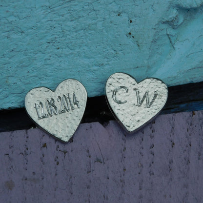 Personalised Heart Cufflinks (Hammered Design), Handcast Pewter Cufflinks, Polished Finish