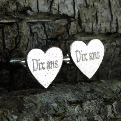 Hammered Heart Cufflinks (Personalised), Handcast Pewter Cufflinks, Polished Finish