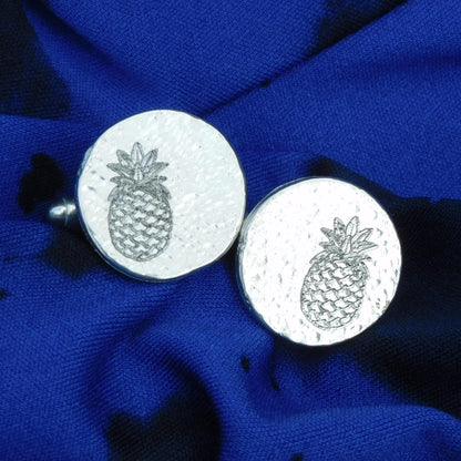 Pineapple Cufflinks (Hammered Design), Handcast Pewter Cufflinks, Polished Finish