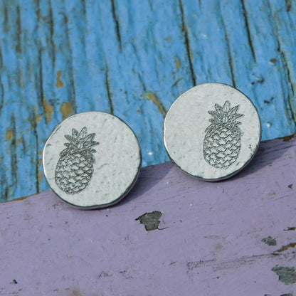 Pineapple Cufflinks (Hammered Design), Handcast Pewter Cufflinks, Polished Finish