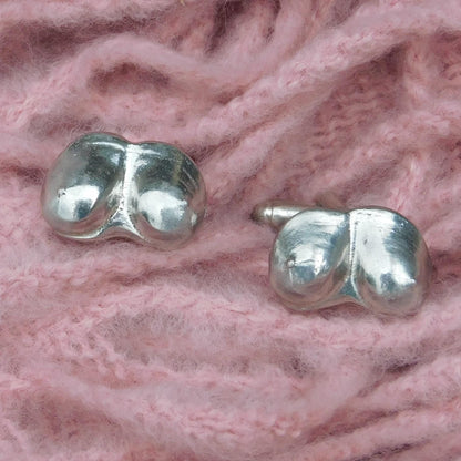 Adult Novelty Cufflinks (Breast Design), Handcast Pewter Cufflinks, Polished Finish