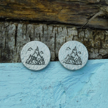 Mountain Cufflinks, Handcast Pewter Cufflinks, Polished Finish