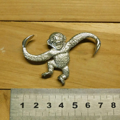 Monkey Brooch, Handcast Pewter, Polished Finish