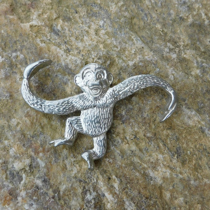 Monkey Brooch, Handcast Pewter, Polished Finish