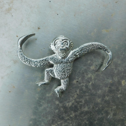 Monkey Brooch, Handcast Pewter, Polished Finish
