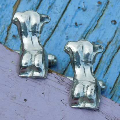 Female Torso Cufflinks (Back View), Handcast Pewter Cufflinks, Polished Finish