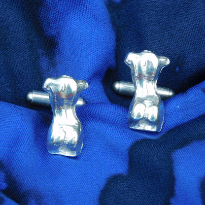 Female Torso Cufflinks (Back View), Handcast Pewter Cufflinks, Polished Finish