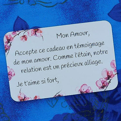 Tin anniversary keyring, handmade in Fine Pewter with Personalisable date.