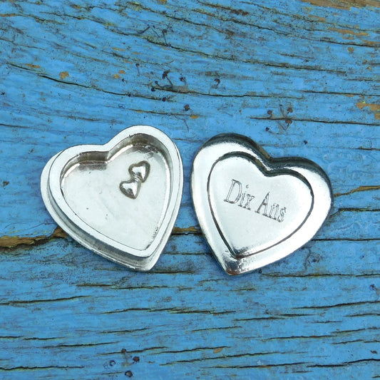 Tin anniversary keyring, handmade in Fine Pewter with Personalisable date.